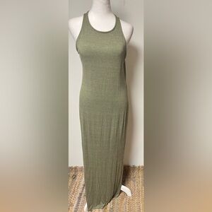 Olive Green Maxi Bodycon Dress With Side Slit Summer Boho Minimalist 
Sz Medium